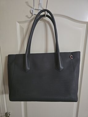 DAGNE DOVER Sructured Classic Slate Gray Tote Bag with Rose Gold Accent